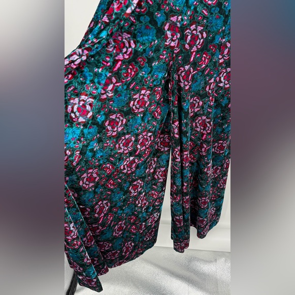 Free People Volcano Super Wide Leg Velvet Floral Jumpsuit Green Pink Size Large - Picture 6 of 15
